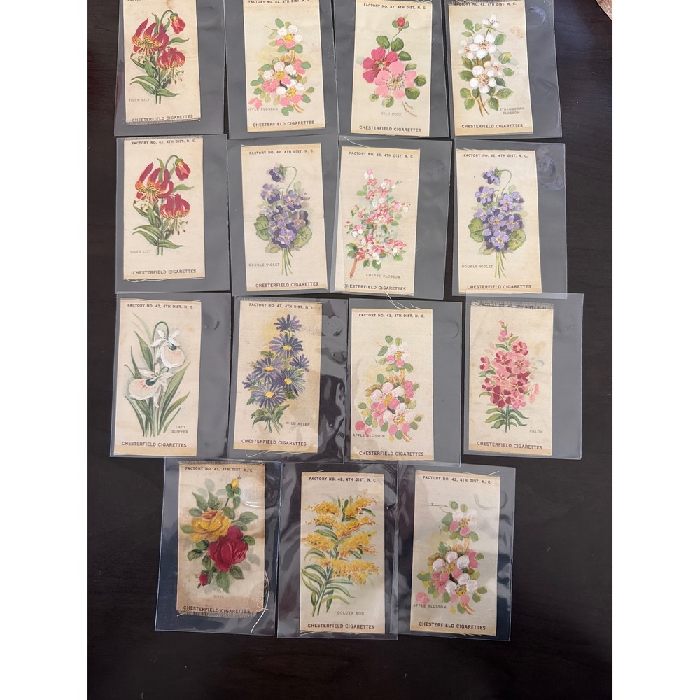 Chesterfield Cigarettes Silk Flower Inserts Lot of 15 Antique Botanical 1900's